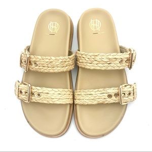 NEW House of Harlow 1960 x Revolve Braided Raffia Slide Sandals Size 8